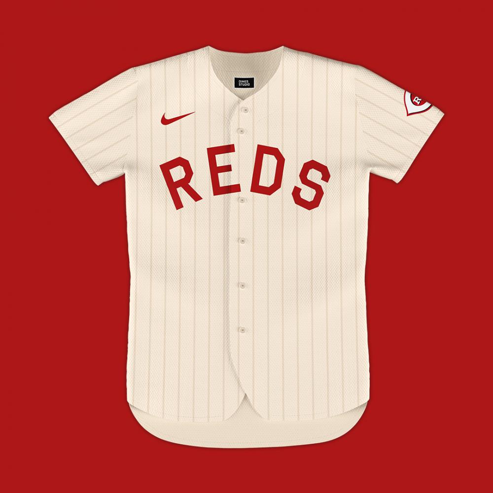 Creative rebrand of the Cincinnati Reds MLB baseball jersey